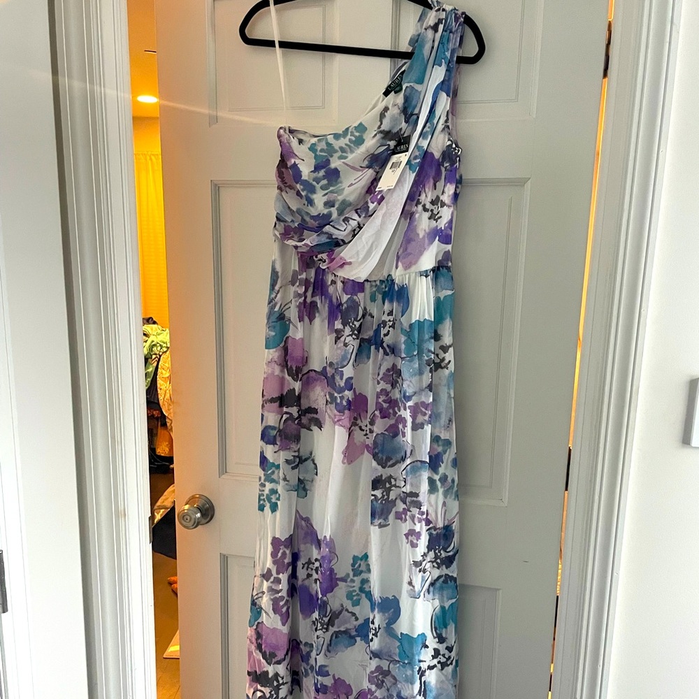 Lauren by Ralph Lauren floral one shoulder maxi dress